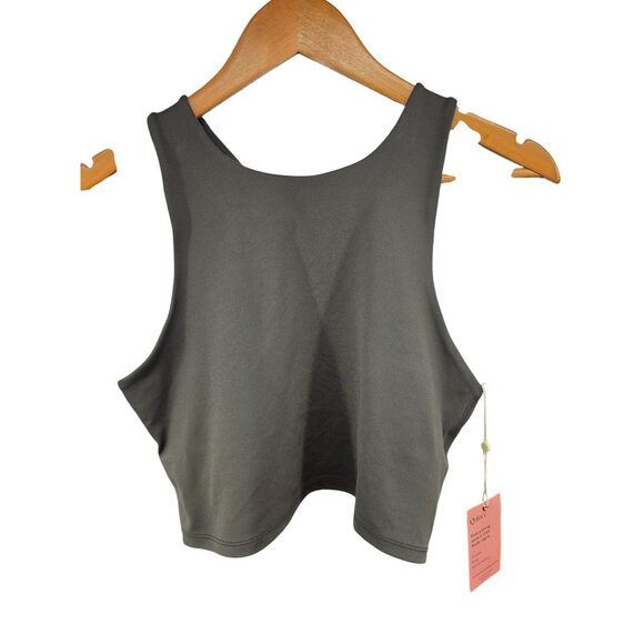 Quince Racerback Cropped Tank Top Large Olive Green Recycled Polyester & Spandex - Picture 2 of 5